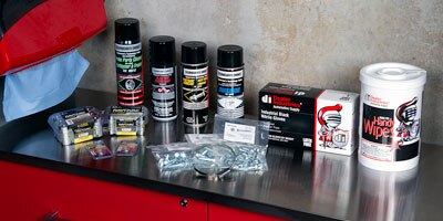 Some product cans on the counter